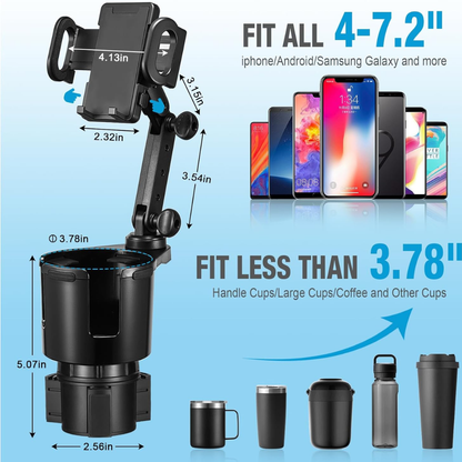 2-in-1 Universal Cup Holder Extender & Phone Mount