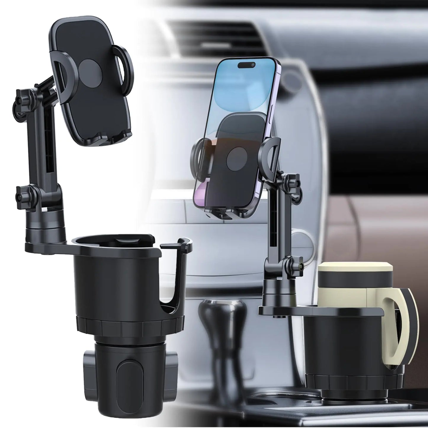 2-in-1 Universal Cup Holder Extender & Phone Mount