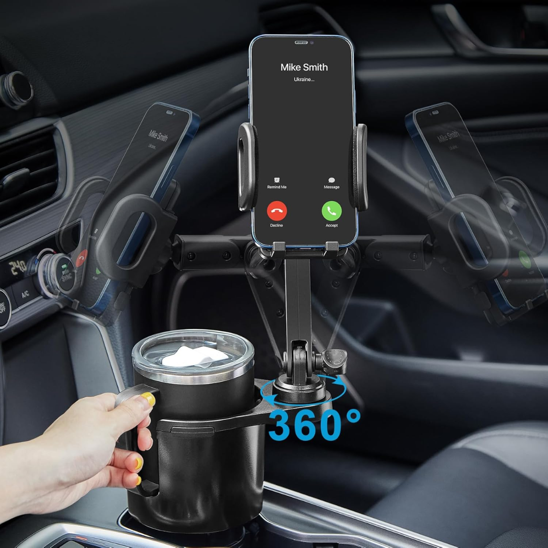 2-in-1 Universal Cup Holder Extender & Phone Mount
